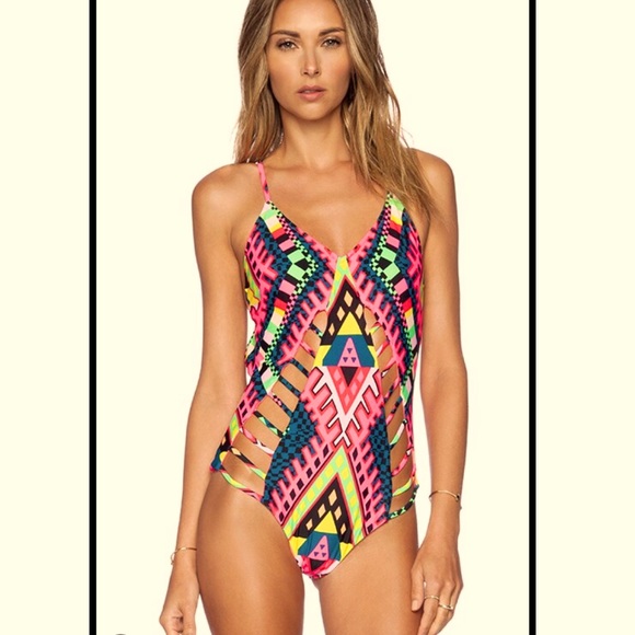 Mara Hoffman Lattice Maillot one piece swim suit cutouts